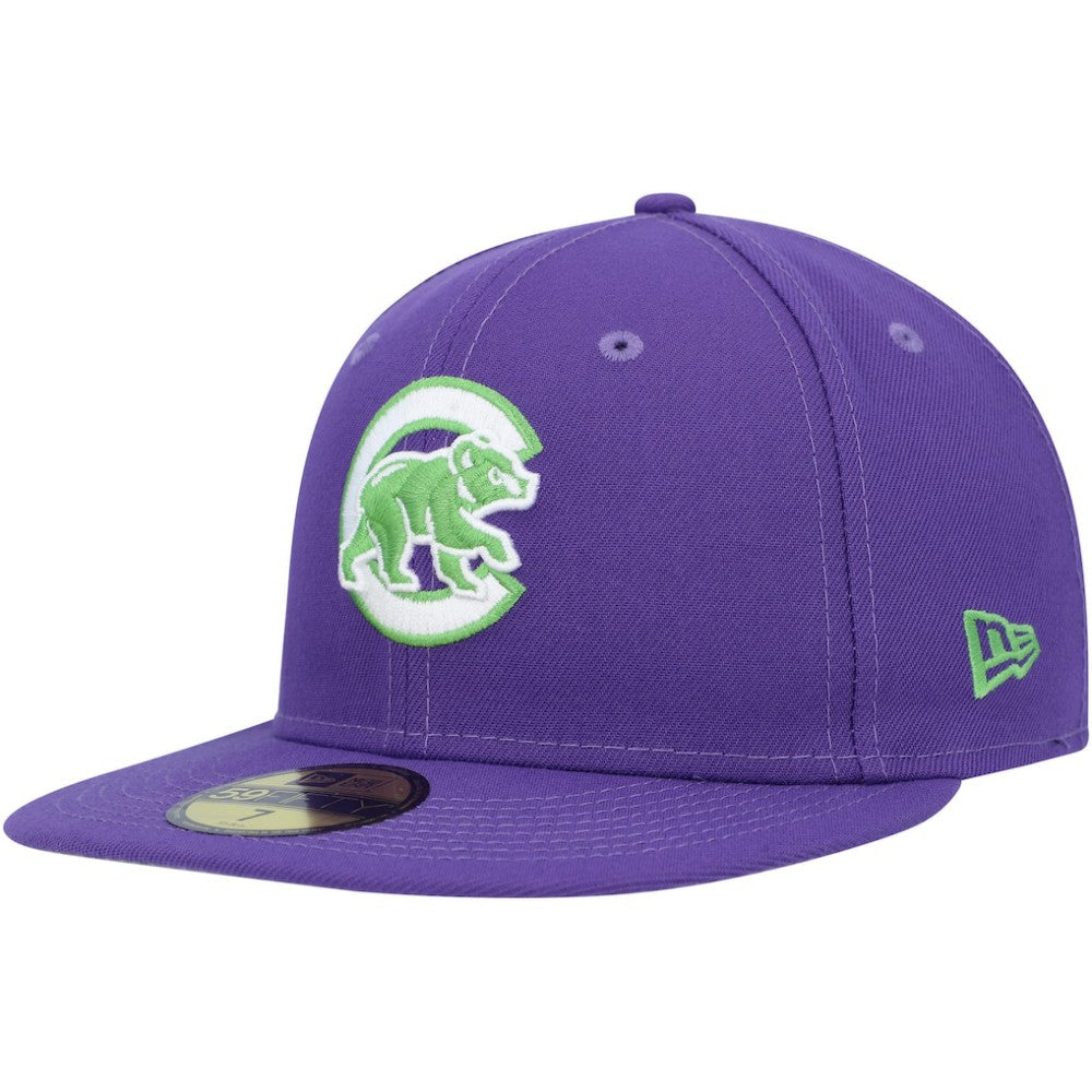 Chicago Cubs Lime Side Patch 59FIFTY Fitted Hat Purple