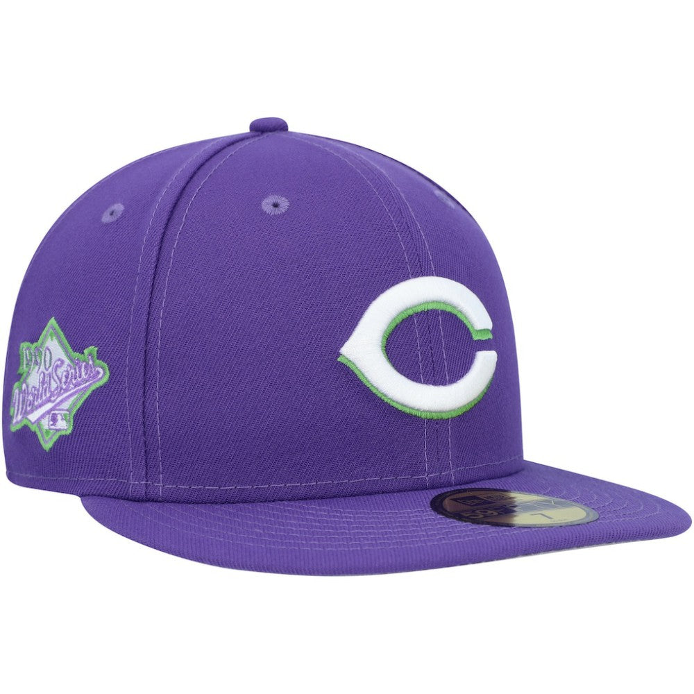 Cincinnati Reds Lime Side Patch 59FIFTY Fitted Hat Purple