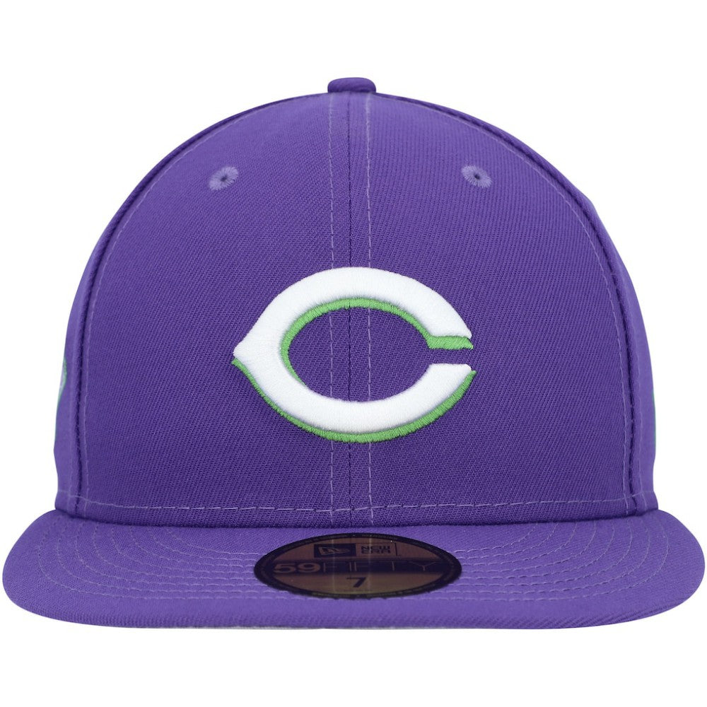 Cincinnati Reds Lime Side Patch 59FIFTY Fitted Hat Purple