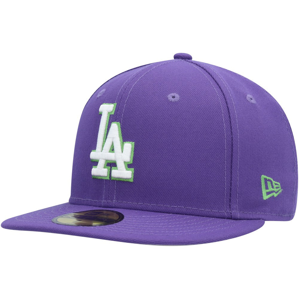 Los Angeles Dodgers Lime Side Patch 59FIFTY Fitted Hat Purple