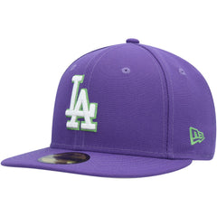 Los Angeles Dodgers Lime Side Patch 59FIFTY Fitted Hat Purple