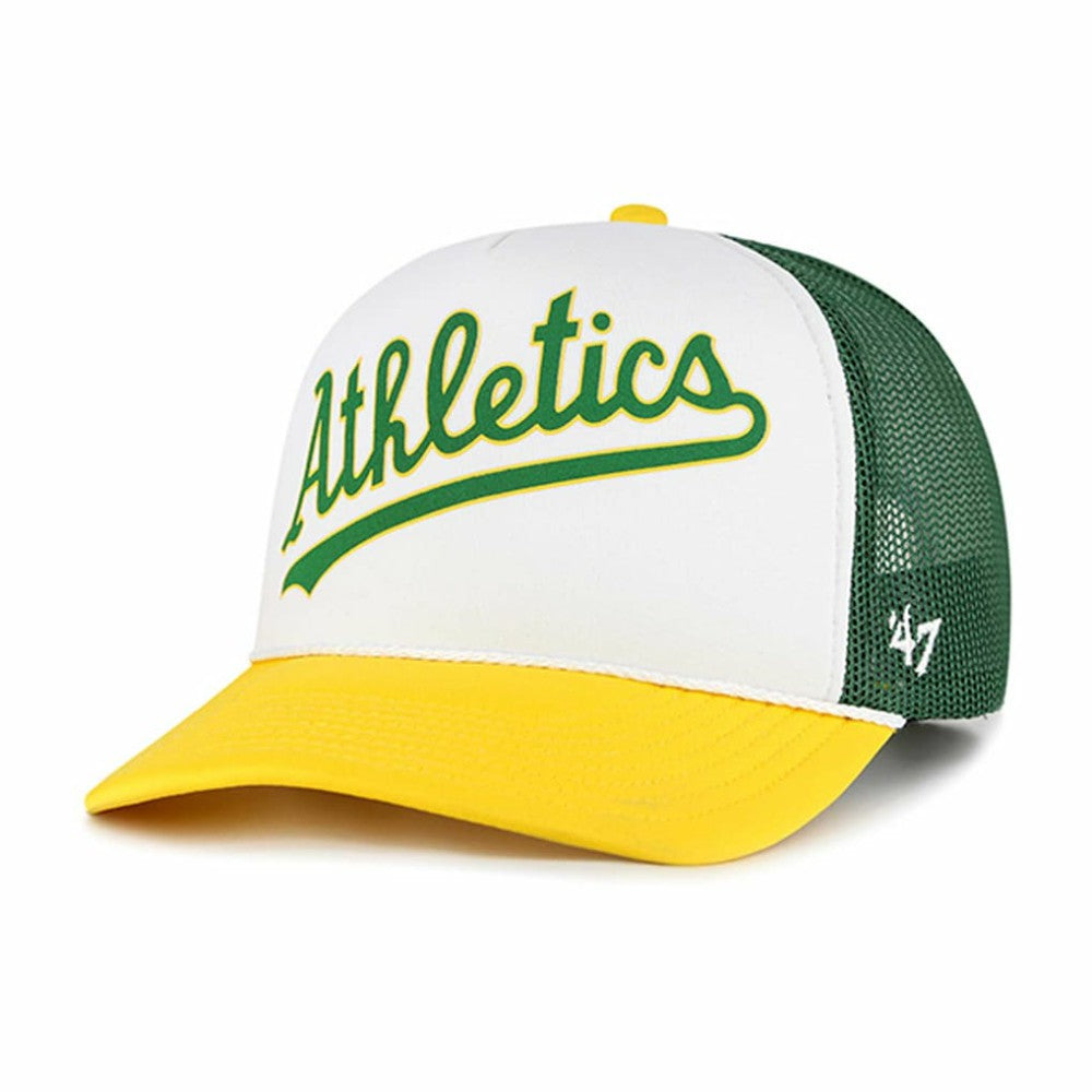 Athletics Foam Front Script Trucker Snapback Hat White