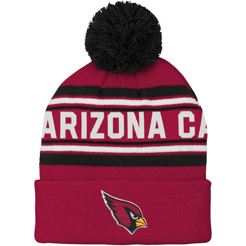 Arizona Cardinals Youth Jacquard Cuffed Knit Hat with Pom - Cardinal for sale