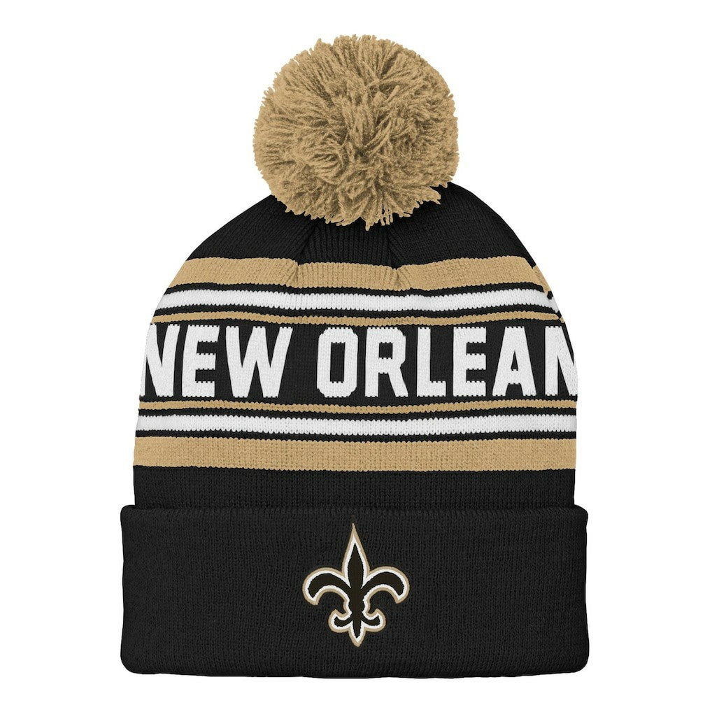 New Orleans Saints Youth Jacquard Cuffed Knit Hat with Pom - Black discount