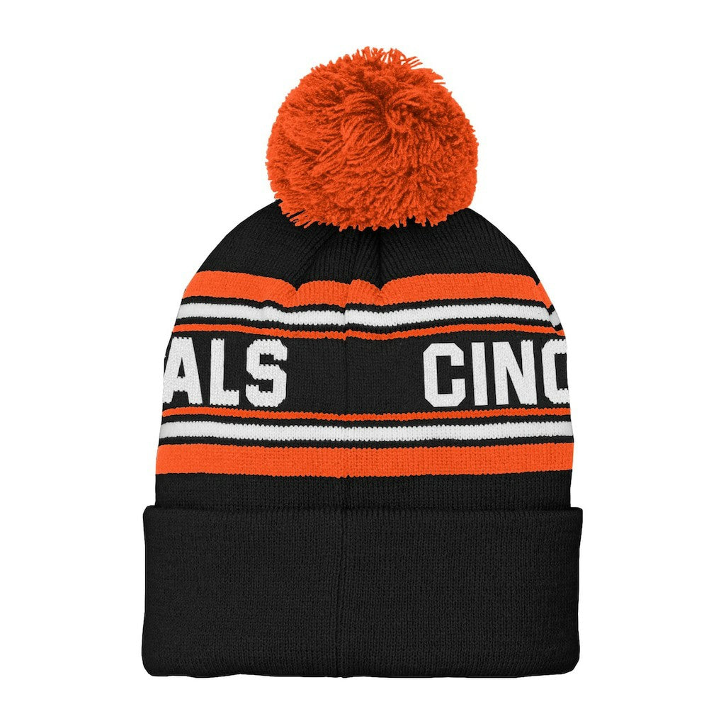 Cincinnati Bengals Preschool Jacquard Cuffed Knit Hat with Pom - Black for sale