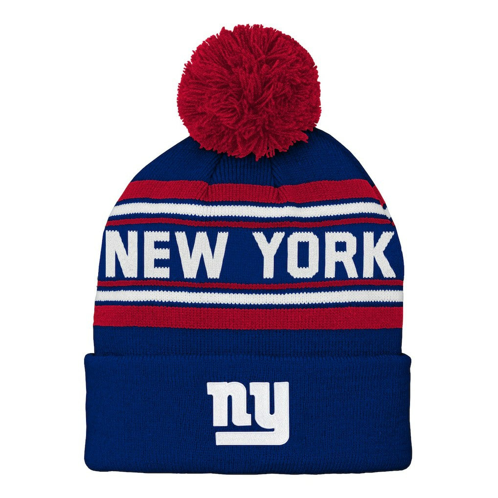 New York Giants Preschool Jacquard Cuffed Knit Hat with Pom - Royal discount