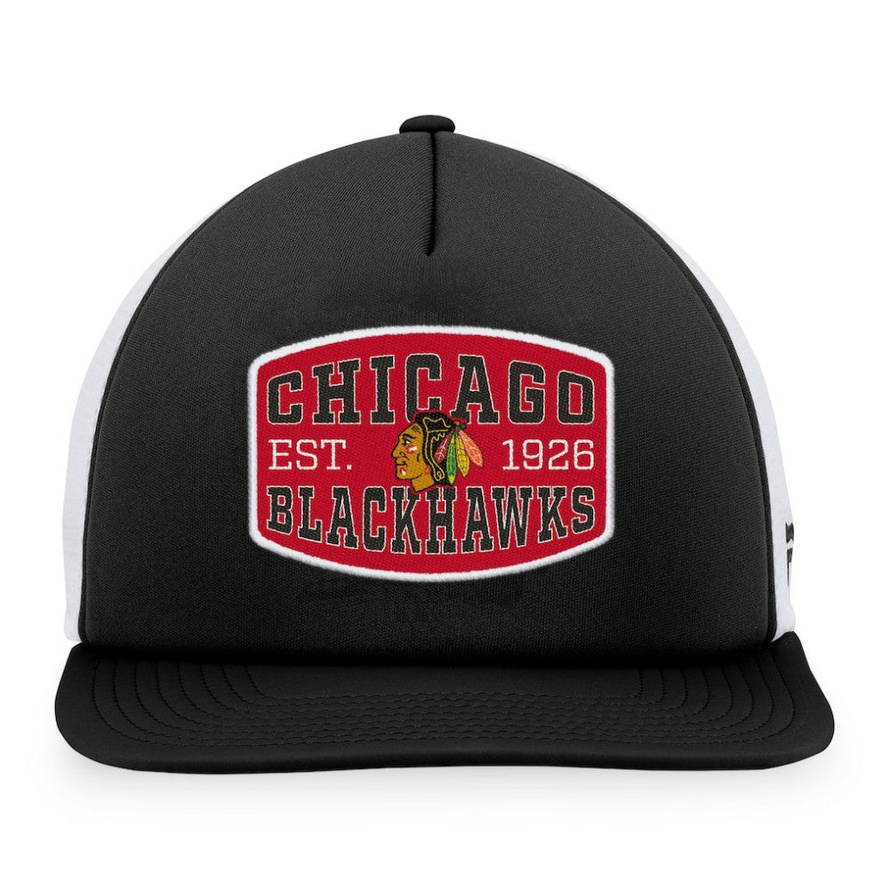 Chicago Blackhawks Fanatics Foam Front Patch Trucker Snapback Hat - Black/White Hats