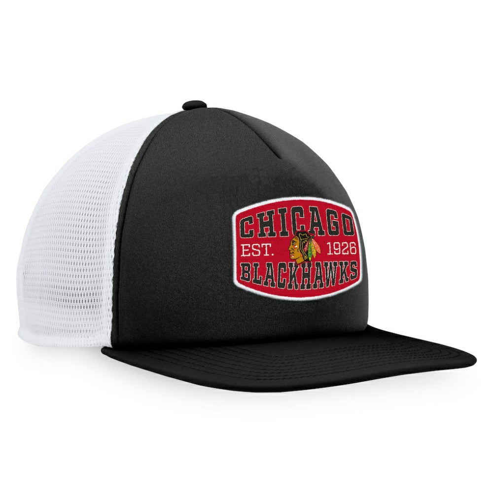 Chicago Blackhawks Fanatics Foam Front Patch Trucker Snapback Hat - Black/White Hats