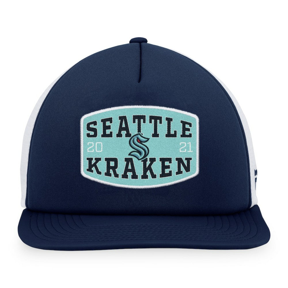 Seattle Kraken Fanatics Foam Front Patch Trucker Snapback Hat - Deep Sea Blue/White Hats