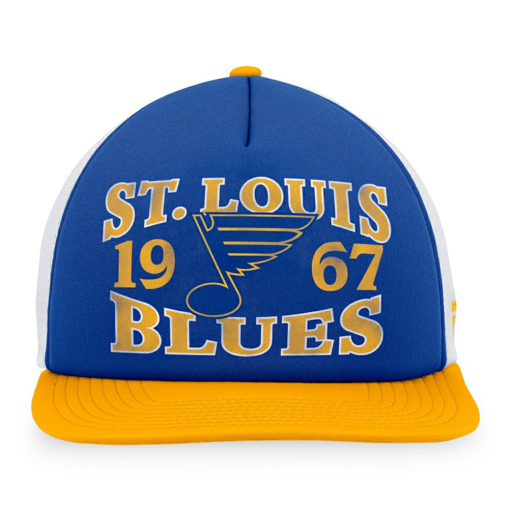 St. Louis Blues Fanatics Heritage Vintage Foam Front Trucker Snapback Hat - Blue/Gold Hats
