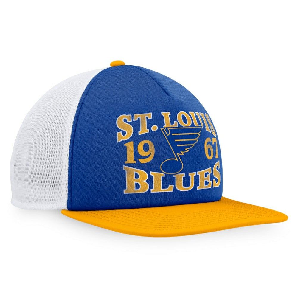 St. Louis Blues Fanatics Heritage Vintage Foam Front Trucker Snapback Hat - Blue/Gold Hats