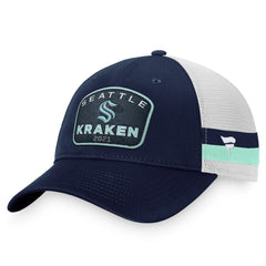 Seattle Kraken Fanatics Fundamental Striped Trucker Adjustable Hat - Deep Sea Blue/White Hats