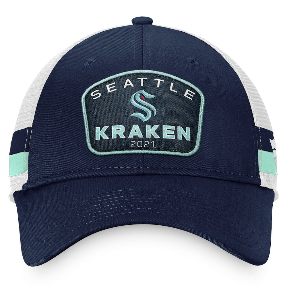 Seattle Kraken Fanatics Fundamental Striped Trucker Adjustable Hat - Deep Sea Blue/White Hats