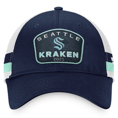 Seattle Kraken Fanatics Fundamental Striped Trucker Adjustable Hat - Deep Sea Blue/White Hats