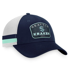 Seattle Kraken Fanatics Fundamental Striped Trucker Adjustable Hat - Deep Sea Blue/White Hats