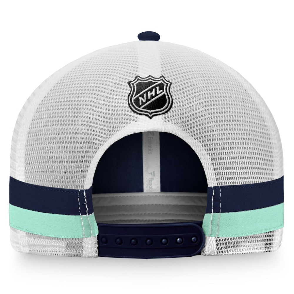 Seattle Kraken Fanatics Fundamental Striped Trucker Adjustable Hat - Deep Sea Blue/White Hats