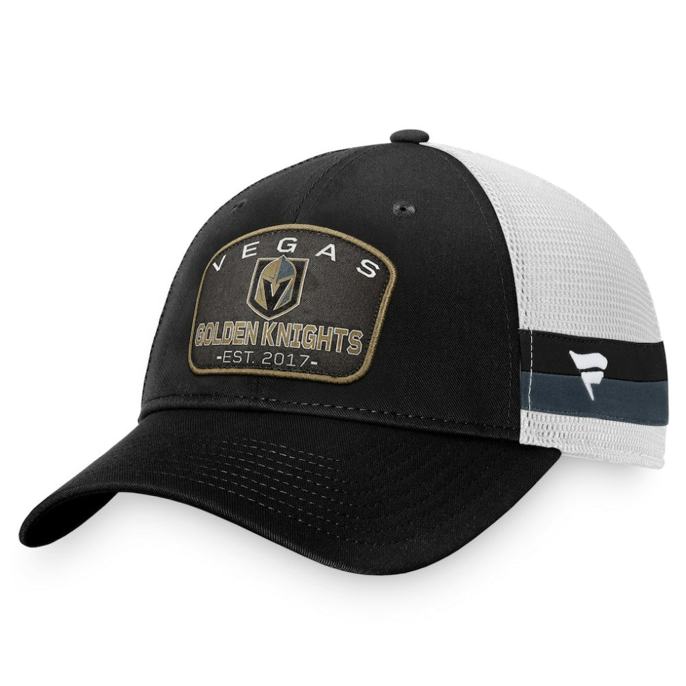Vegas Golden Knights Fanatics Fundamental Striped Trucker Adjustable Hat - Black/White Hats