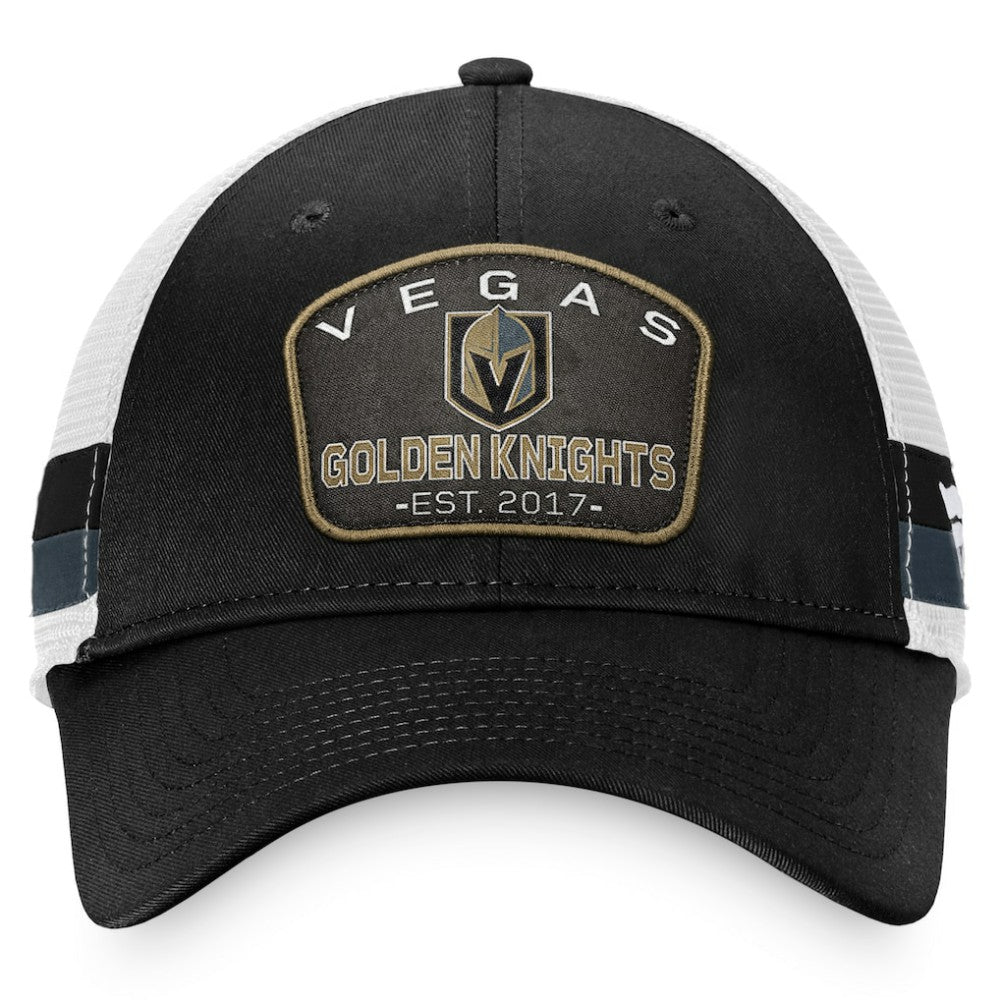 Vegas Golden Knights Fanatics Fundamental Striped Trucker Adjustable Hat - Black/White Hats