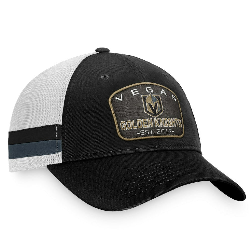 Vegas Golden Knights Fanatics Fundamental Striped Trucker Adjustable Hat - Black/White Hats