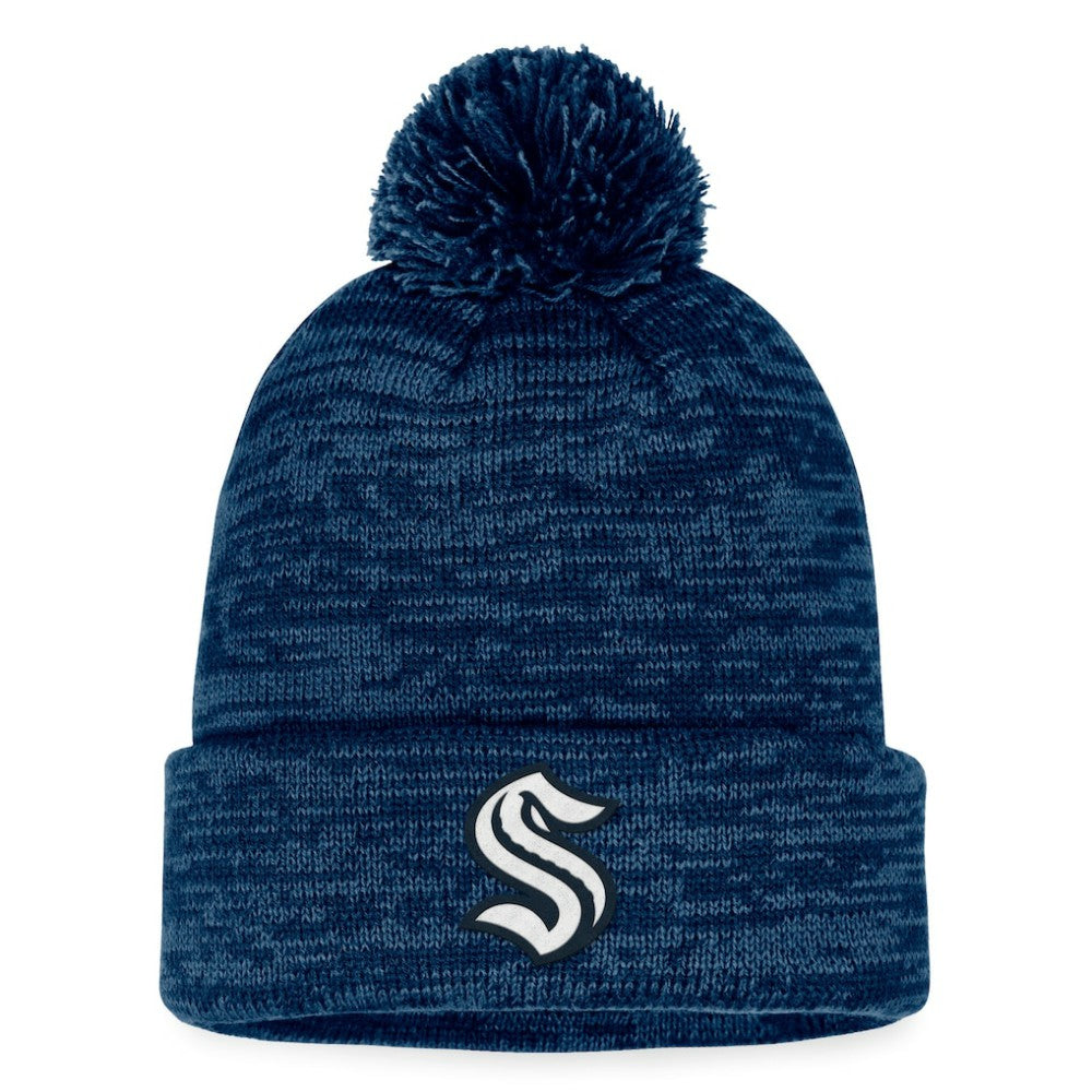 Seattle Kraken Fanatics Fundamental Cuffed Knit Hat with Pom - Deep Sea Blue Hats