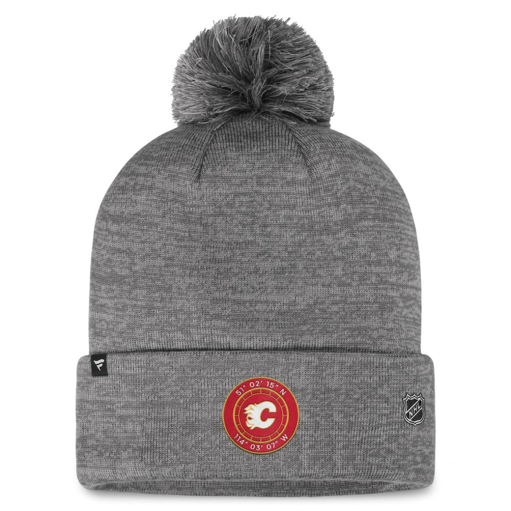 Calgary Flames Fanatics Authentic Pro Home Ice Cuffed Knit Hat with Pom - Gray Hats