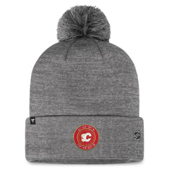 Calgary Flames Fanatics Authentic Pro Home Ice Cuffed Knit Hat with Pom - Gray Hats