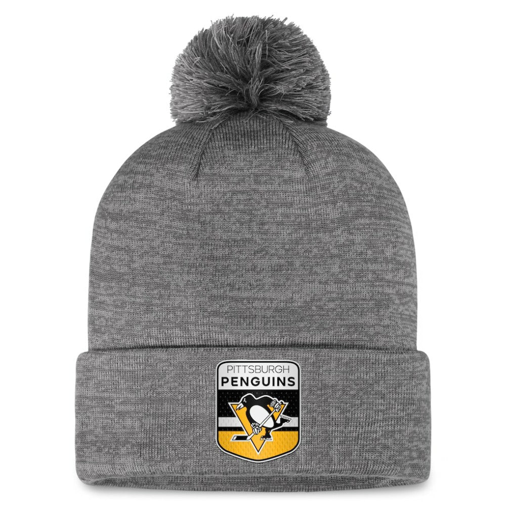 Pittsburgh Penguins Fanatics Authentic Pro Home Ice Cuffed Knit Hat with Pom - Gray Hats