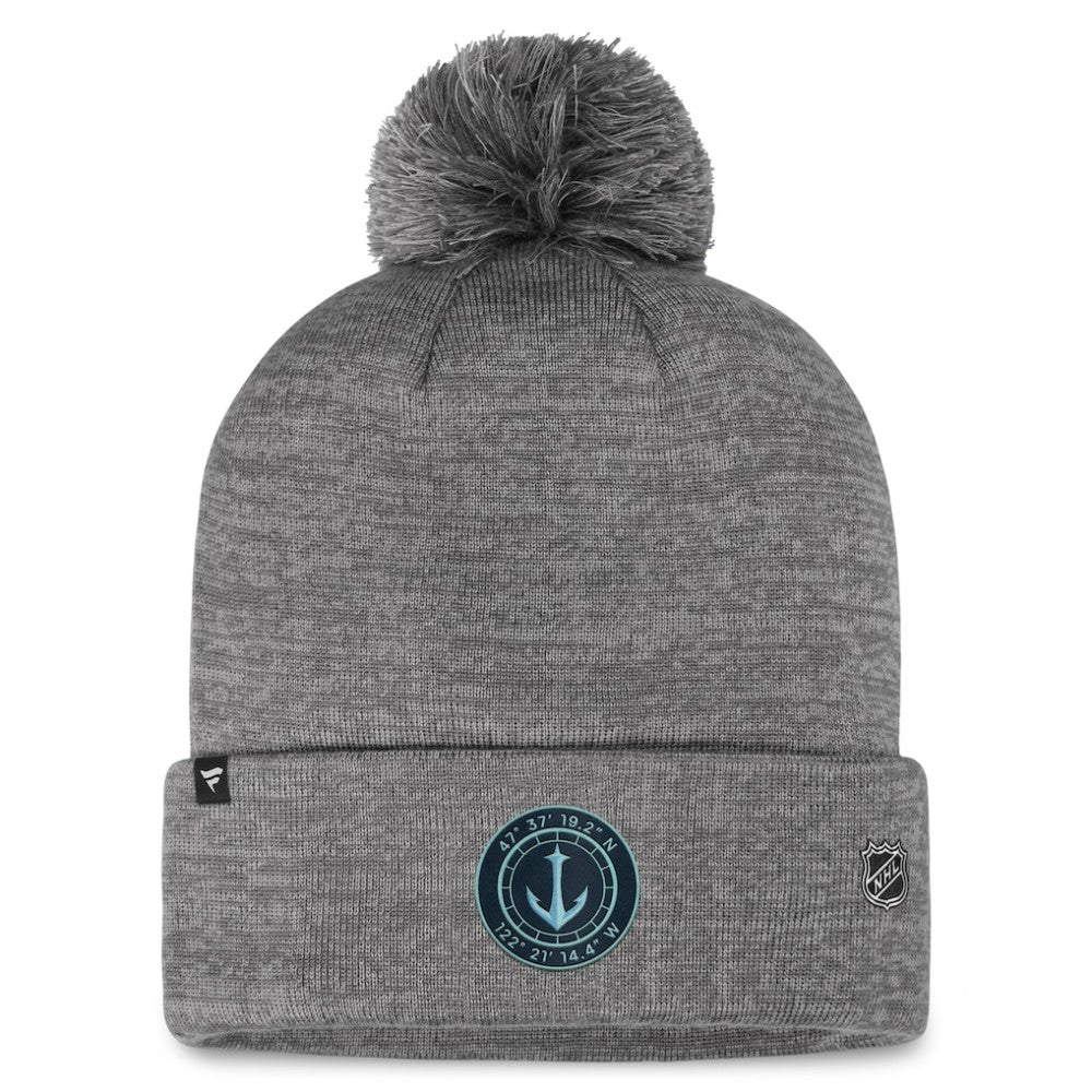 Seattle Kraken Fanatics Authentic Pro Home Ice Cuffed Knit Hat with Pom - Gray Hats