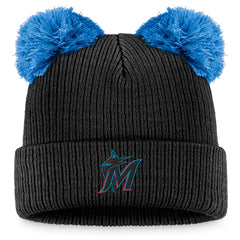 Miami Marlins Women's Double Pom Cuffed Knit Hat Black/Blue