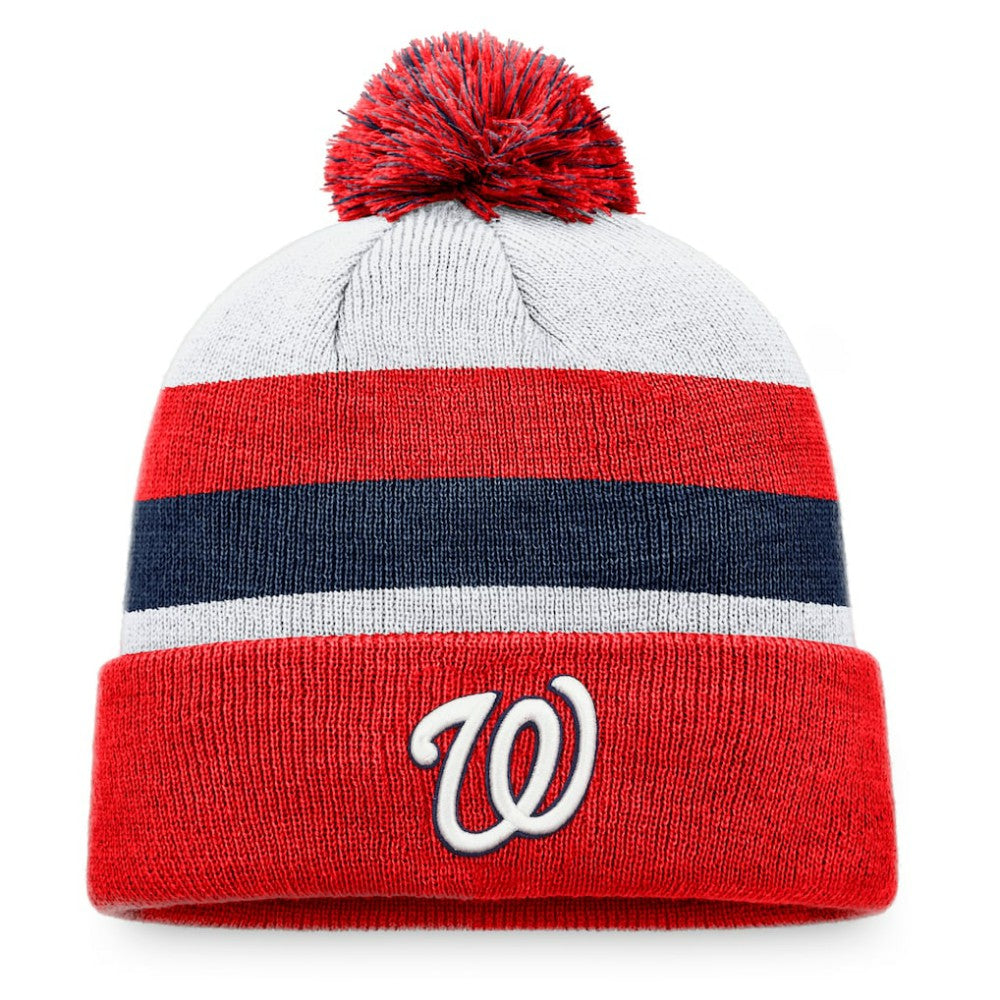 Washington Nationals Stripe Cuffed Knit Hat with Pom Red