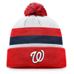 Washington Nationals Stripe Cuffed Knit Hat with Pom Red