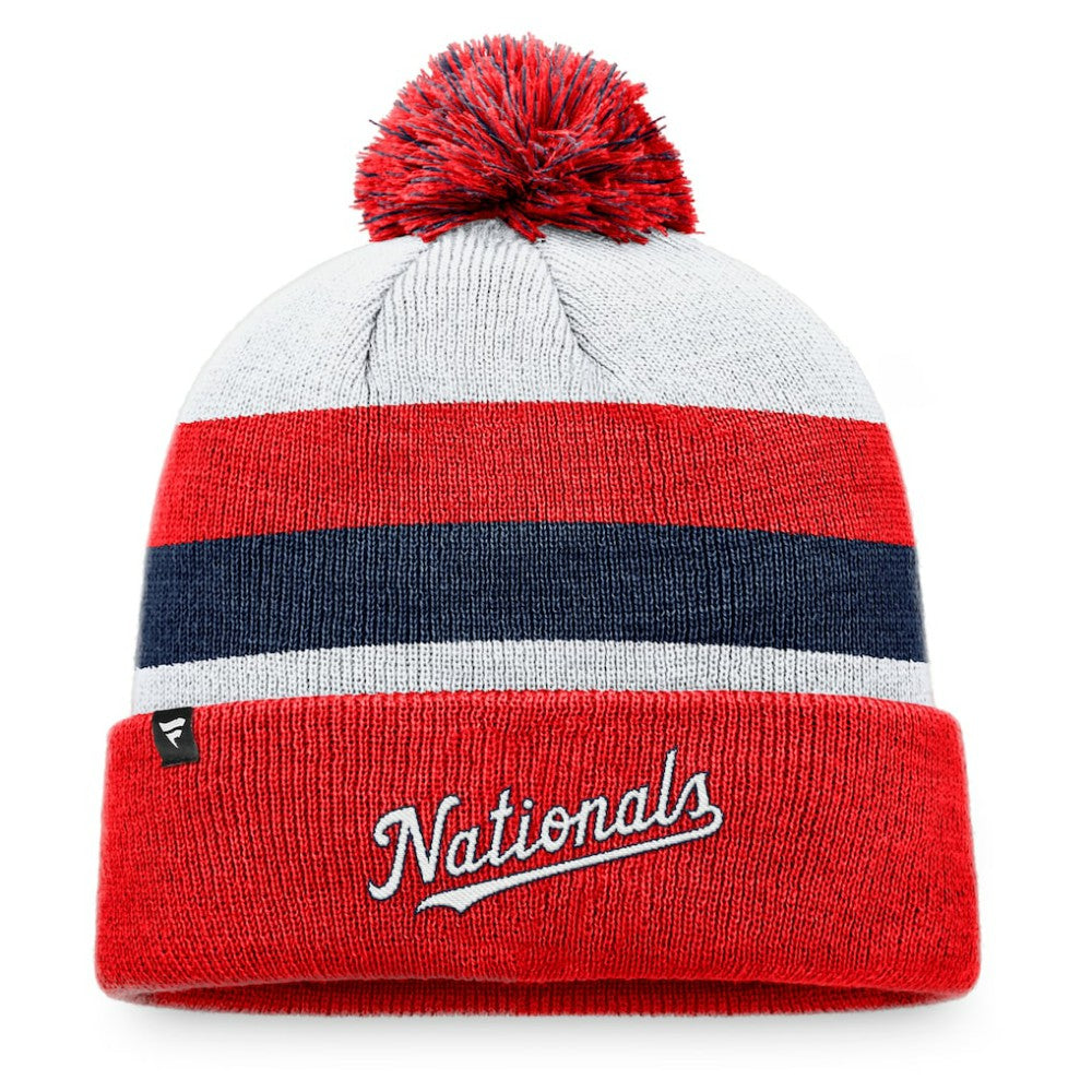Washington Nationals Stripe Cuffed Knit Hat with Pom Red