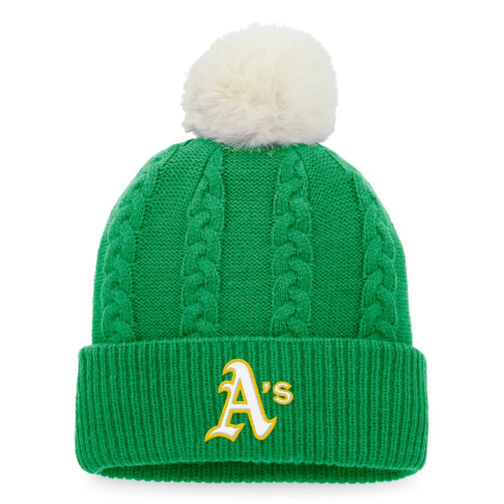 Athletics Women's Cable Cuffed Knit Hat with Pom Kelly Green