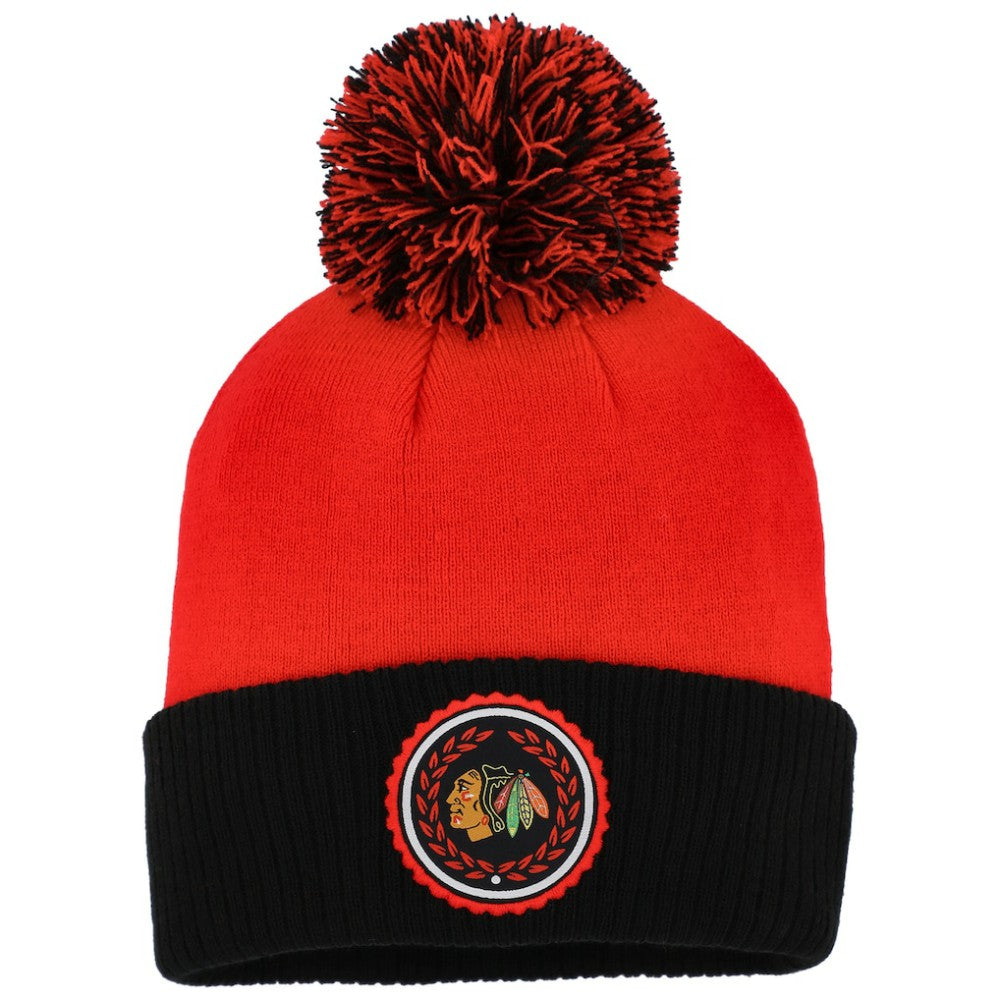 Chicago Blackhawks adidas Women's Laurel Cuffed Knit Hat with Pom - Red Hats