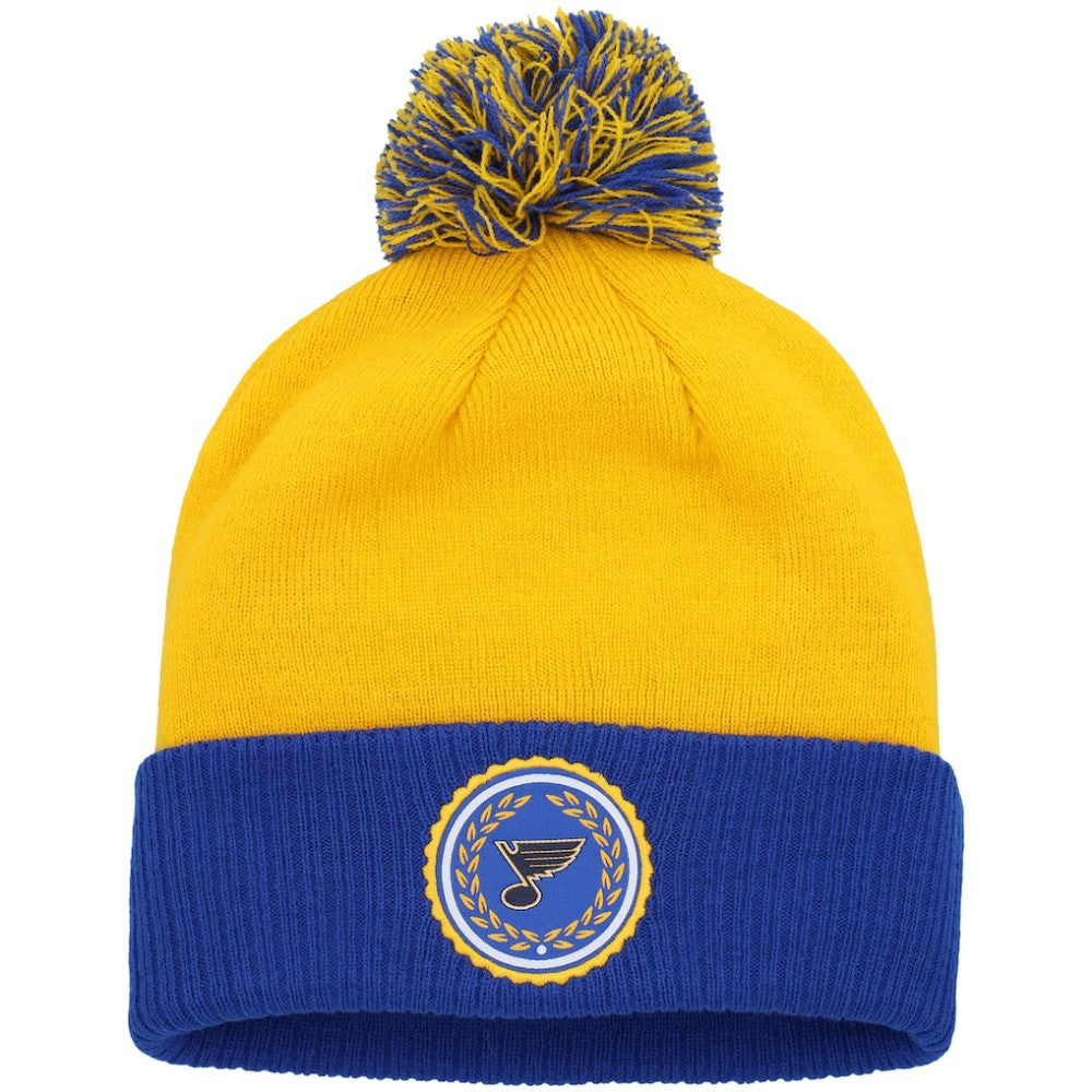 St. Louis Blues adidas Women's Laurel Cuffed Knit Hat with Pom - Gold Hats