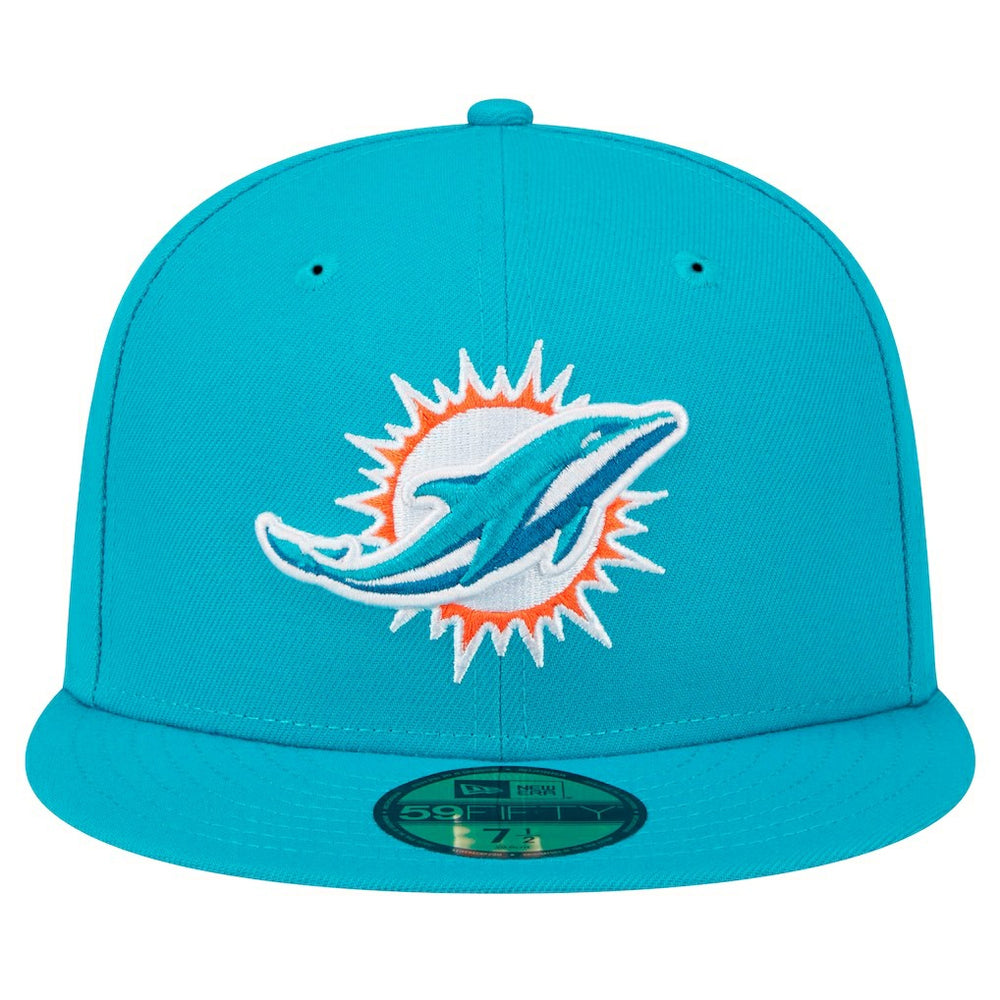 Miami Dolphins New Era Main Patch 59FIFTY Fitted Hat - Aqua on sale