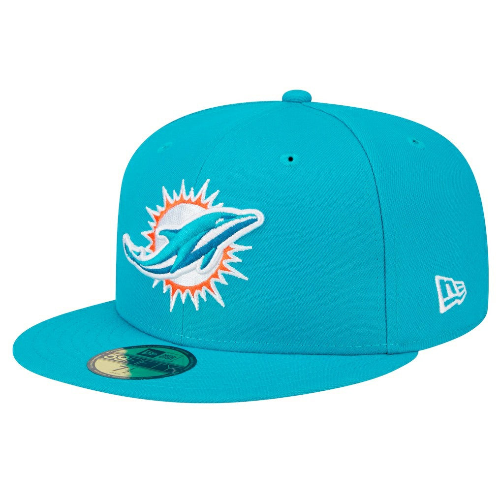 Miami Dolphins New Era Main Patch 59FIFTY Fitted Hat - Aqua on sale
