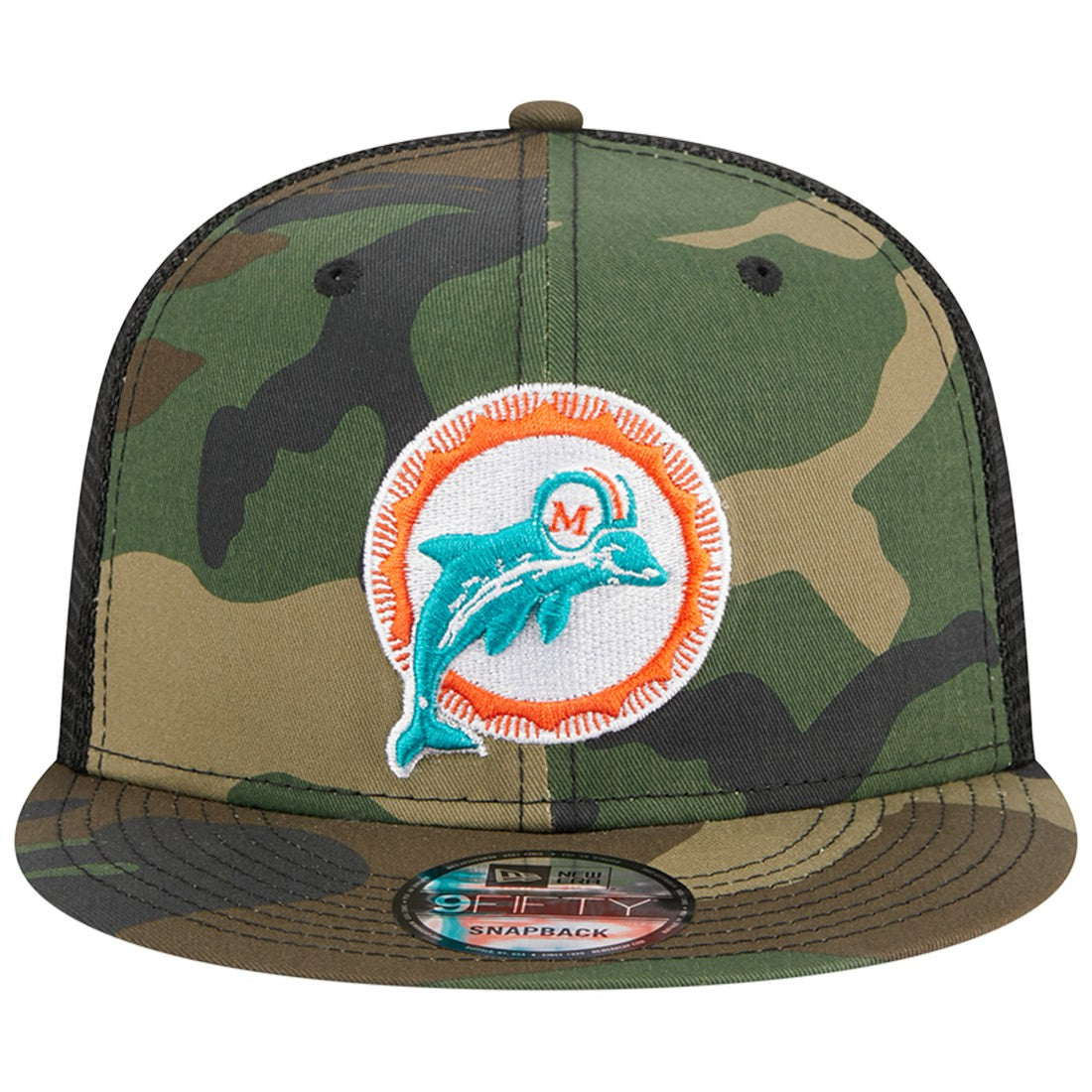 Miami Dolphins New Era Throwback Main Trucker 9FIFTY Snapback Hat - Camo sale