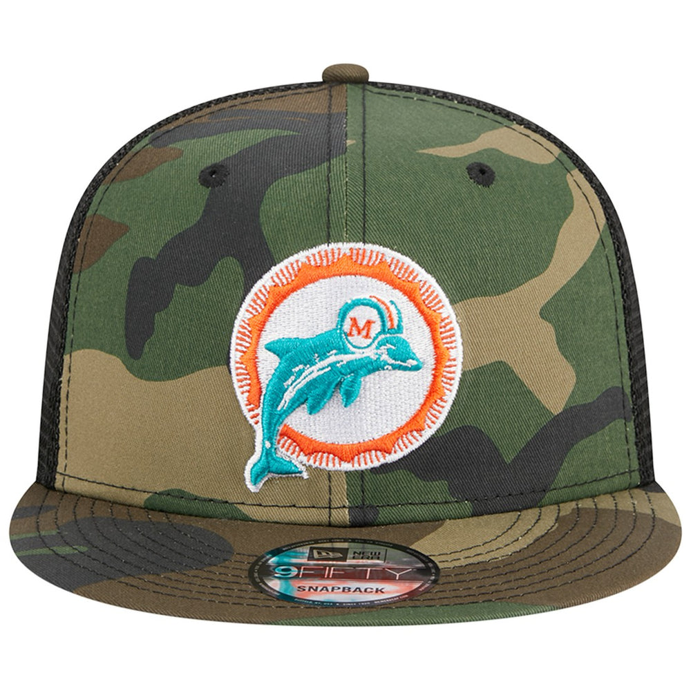 Miami Dolphins New Era Throwback Main Trucker 9FIFTY Snapback Hat - Camo sale