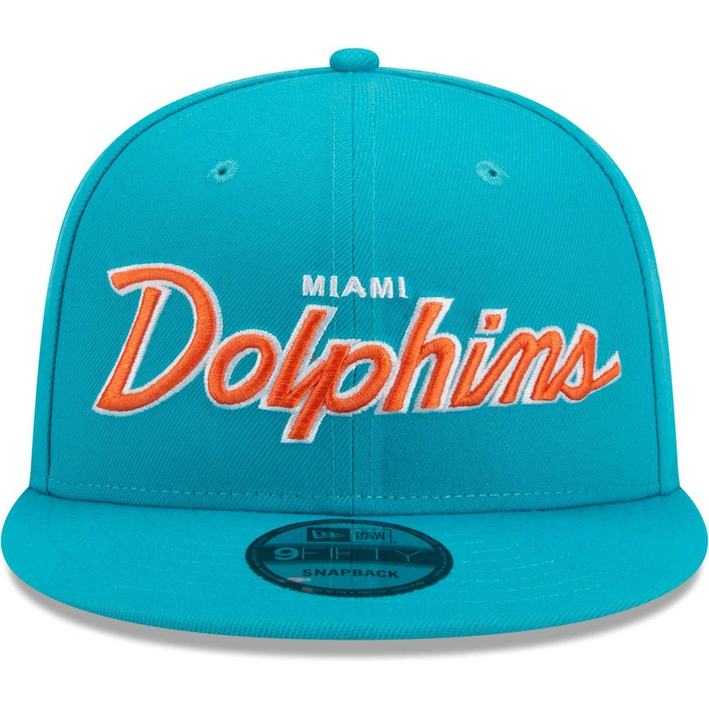 Miami Dolphins New Era Main Script 9FIFTY Snapback Hat - Aqua on sale