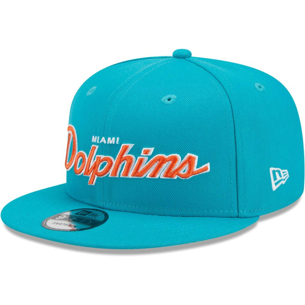 Miami Dolphins New Era Main Script 9FIFTY Snapback Hat - Aqua on sale