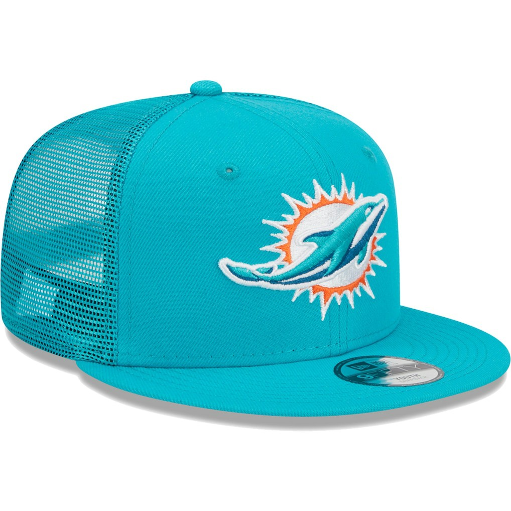 Miami Dolphins New Era Youth Main Trucker 9FIFTY Snapback Hat - Aqua discount