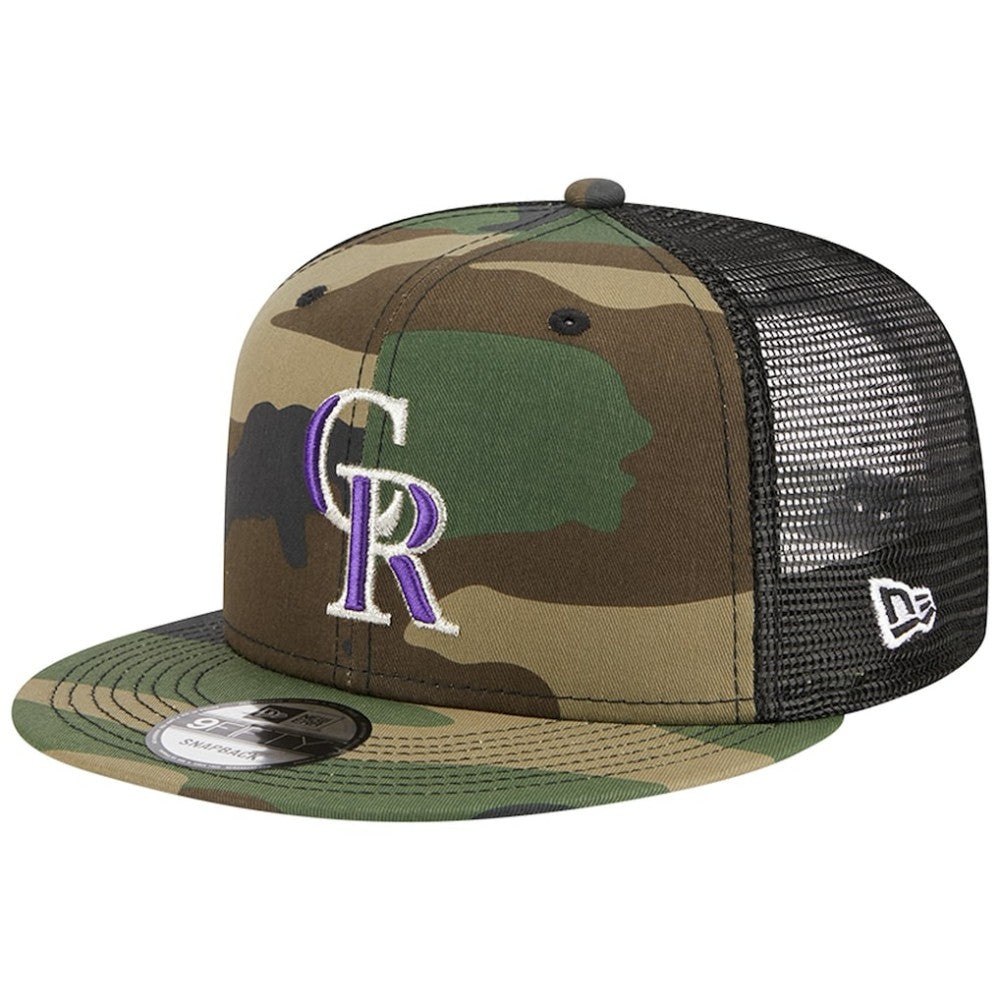 Colorado Rockies Woodland Camo Trucker 9FIFTY Snapback Hat Camo