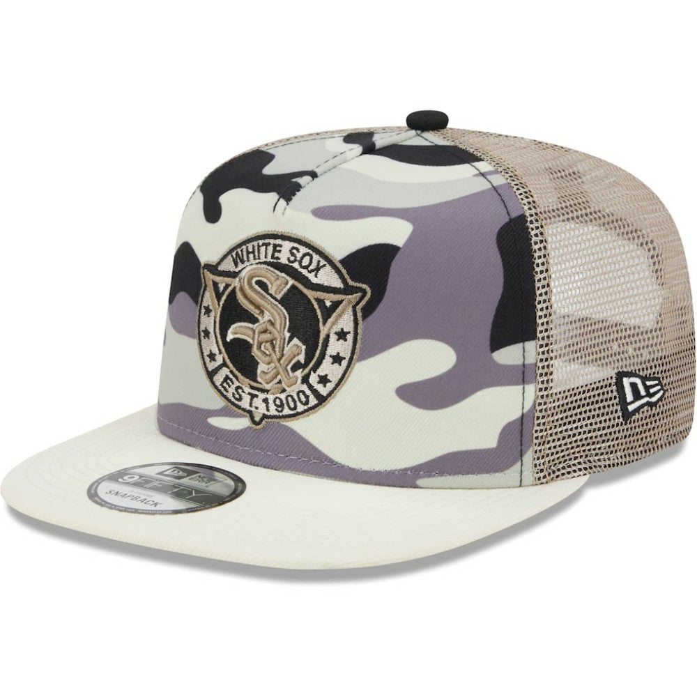 Chicago White Sox Chrome Camo A-Frame 9FIFTY Trucker Snapback Hat White