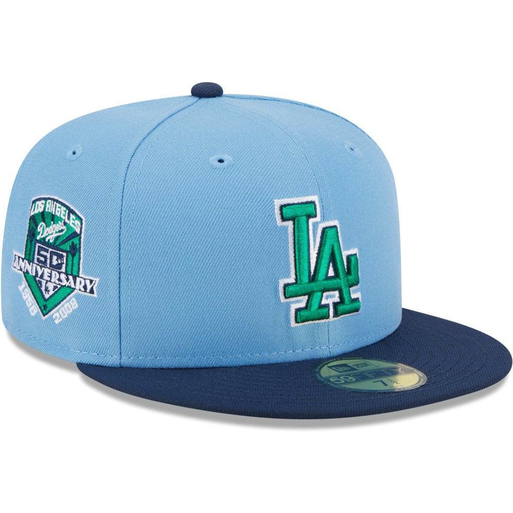 Los Angeles Dodgers Green Undervisor 59FIFTY Fitted Hat Light Blue/Navy