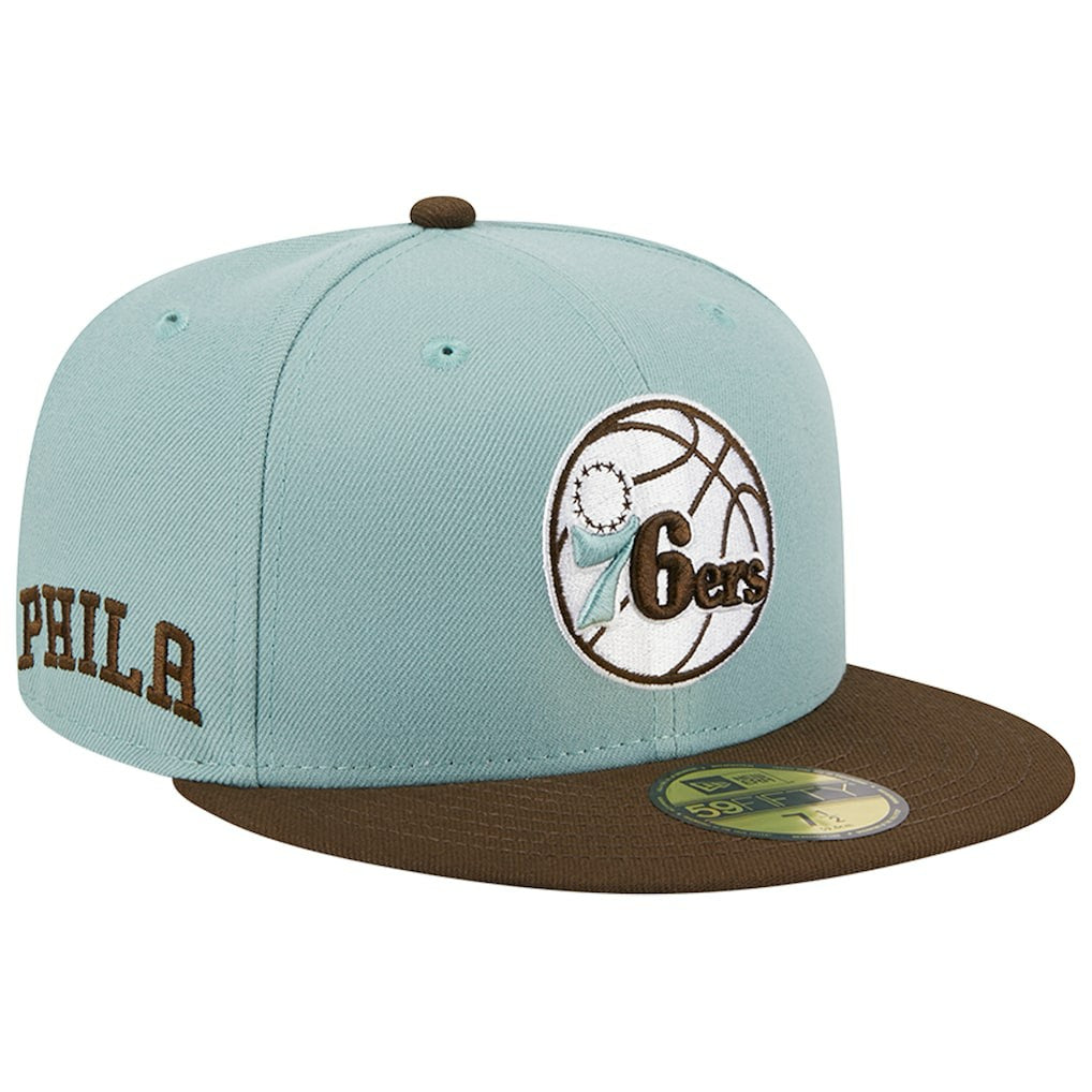 Philadelphia 76ers Two-Tone 59FIFTY Fitted Hat - Light Blue/Brown shop