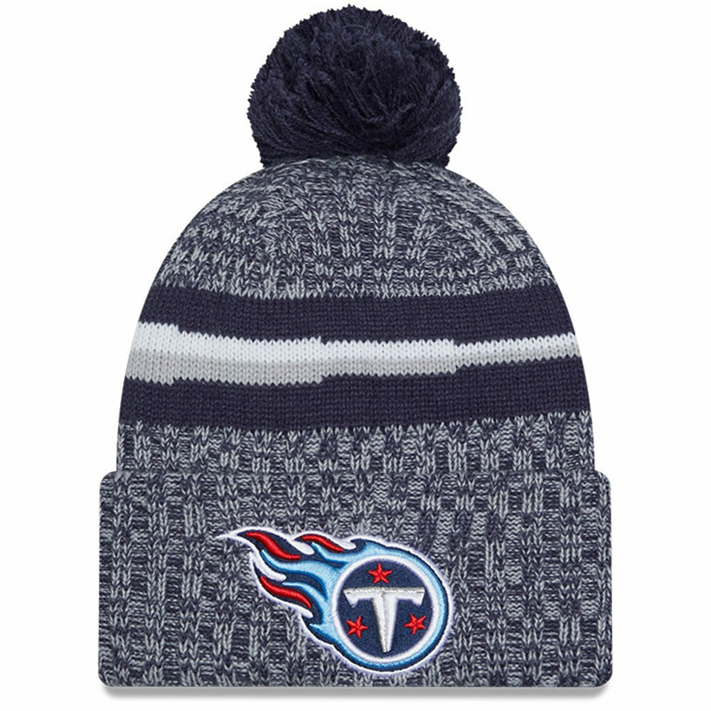 Tennessee Titans New Era Youth 2023 Sideline Cuffed Knit Hat With Pom - Navy for sale
