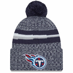 Tennessee Titans New Era Youth 2023 Sideline Cuffed Knit Hat With Pom - Navy for sale