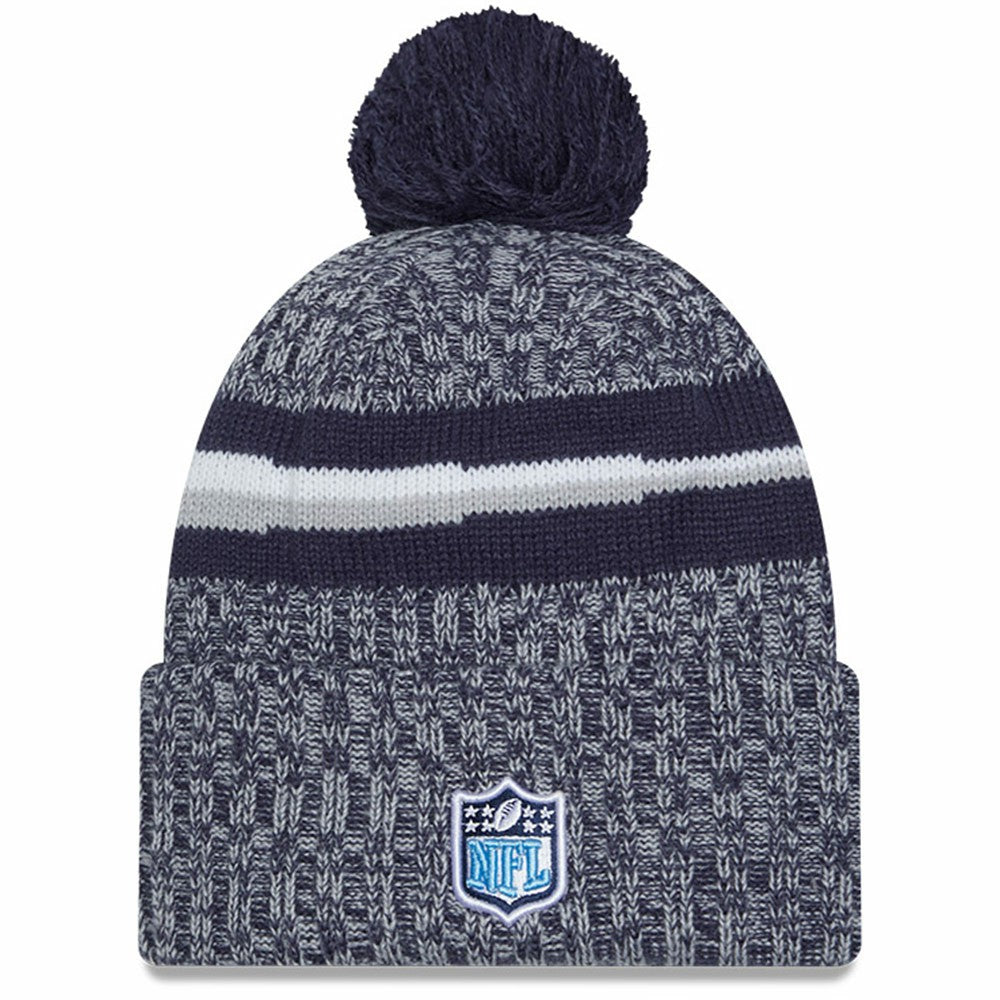 Tennessee Titans New Era Youth 2023 Sideline Cuffed Knit Hat With Pom - Navy for sale