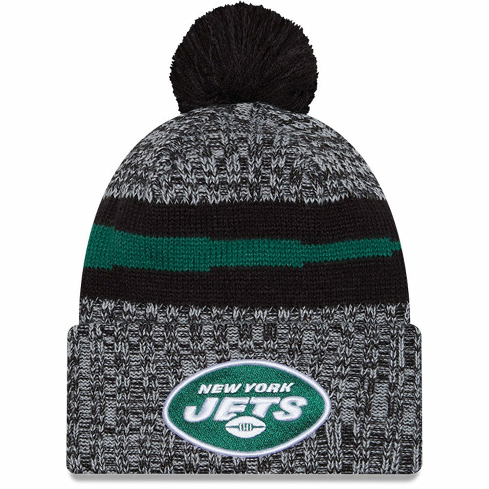New York Jets New Era 2023 Sideline Cuffed Knit Hat With Pom - Black discount